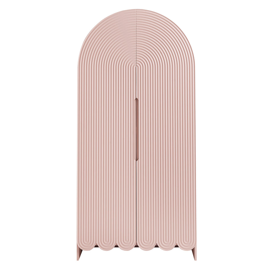 Hugo 78 Inch Fluted and Scalloped Arched Storage Cabinet in Soft Pink
