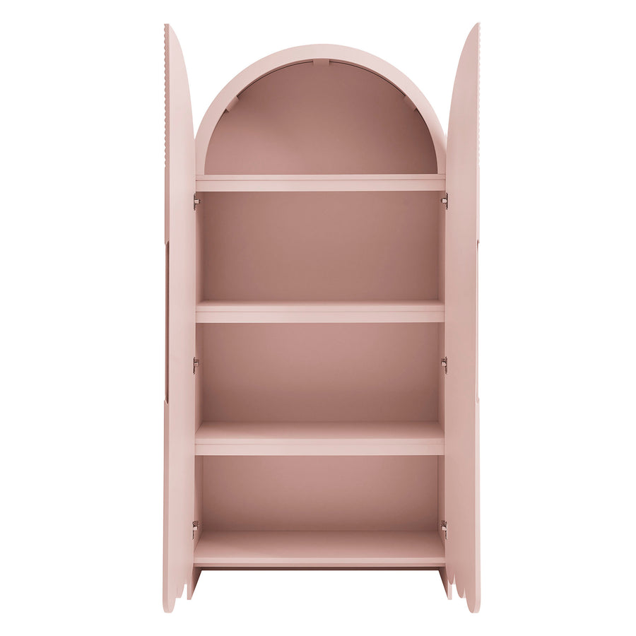 Hugo 78 Inch Fluted and Scalloped Arched Storage Cabinet in Soft Pink