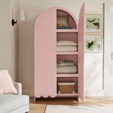 Hugo 78 Inch Fluted and Scalloped Arched Storage Cabinet in Soft Pink