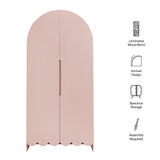 Hugo 78 Inch Fluted and Scalloped Arched Storage Cabinet in Soft Pink
