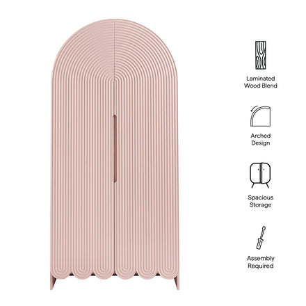 Dahlia 78 Inch Fluted and Scalloped Arched Storage Cabinet in Soft Pink