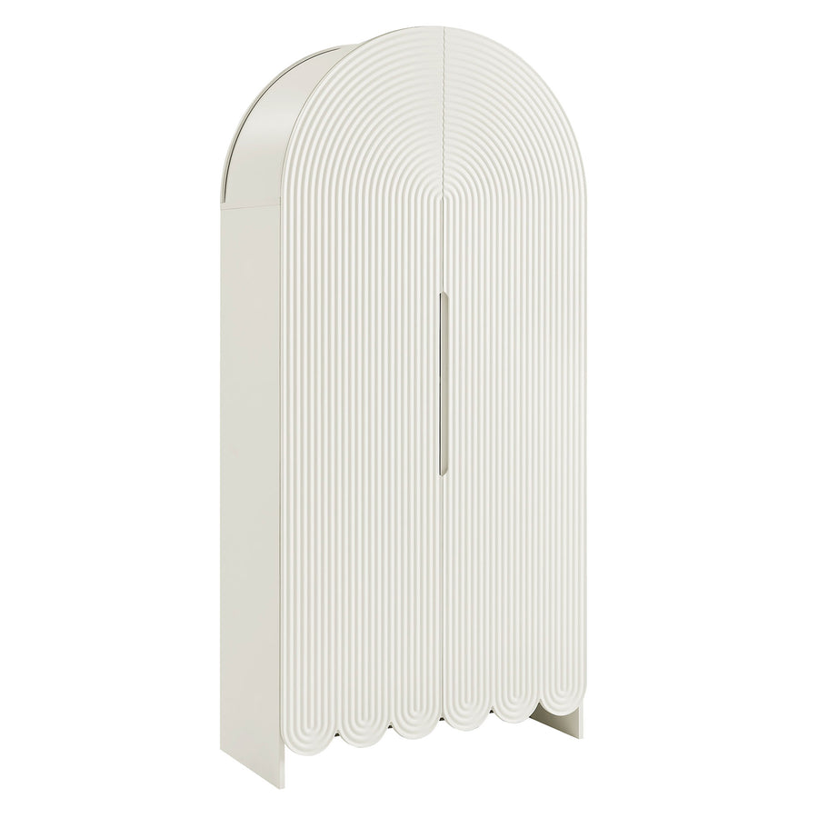 Hugo 78 Inch Fluted and Scalloped Arched Storage Cabinet in White