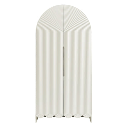 Dahlia 78 Inch Fluted and Scalloped Arched Storage Cabinet in White
