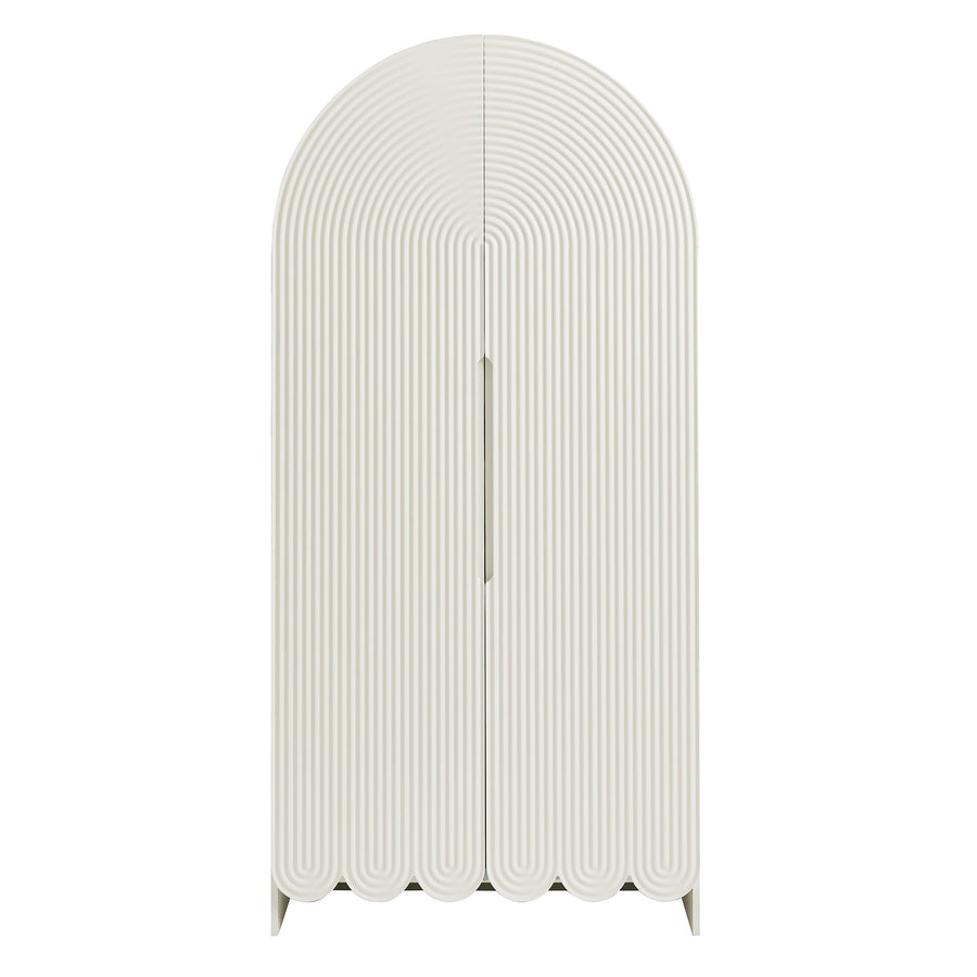 Hugo 78 Inch Fluted and Scalloped Arched Storage Cabinet in White