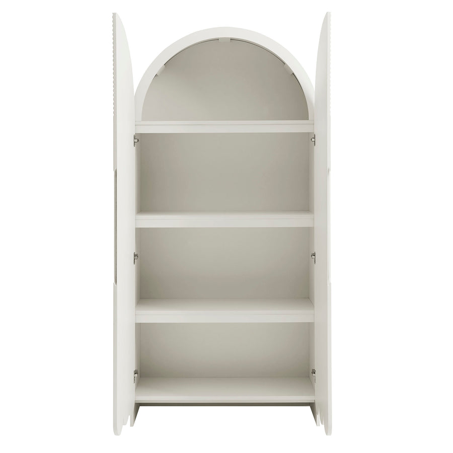 Hugo 78 Inch Fluted and Scalloped Arched Storage Cabinet in White