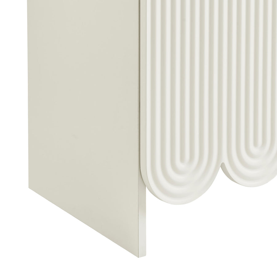 Hugo 78 Inch Fluted and Scalloped Arched Storage Cabinet in White