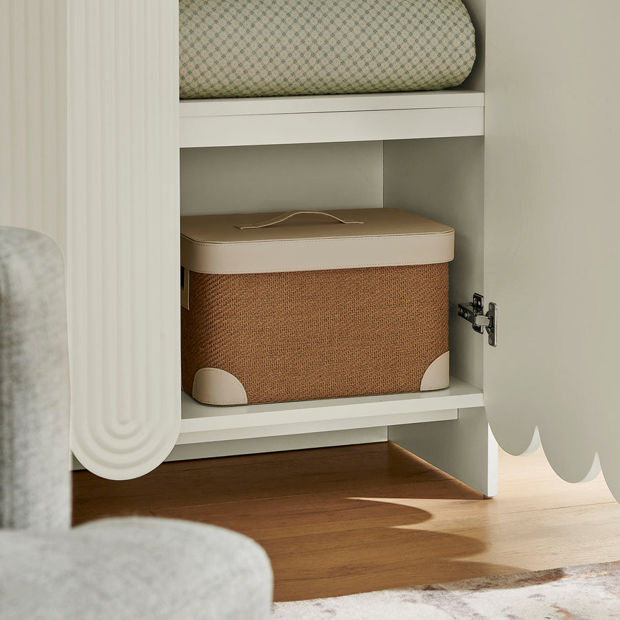 Hugo 78 Inch Fluted and Scalloped Arched Storage Cabinet in White