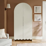 Hugo 78 Inch Fluted and Scalloped Arched Storage Cabinet in White