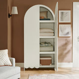 Hugo 78 Inch Fluted and Scalloped Arched Storage Cabinet in White