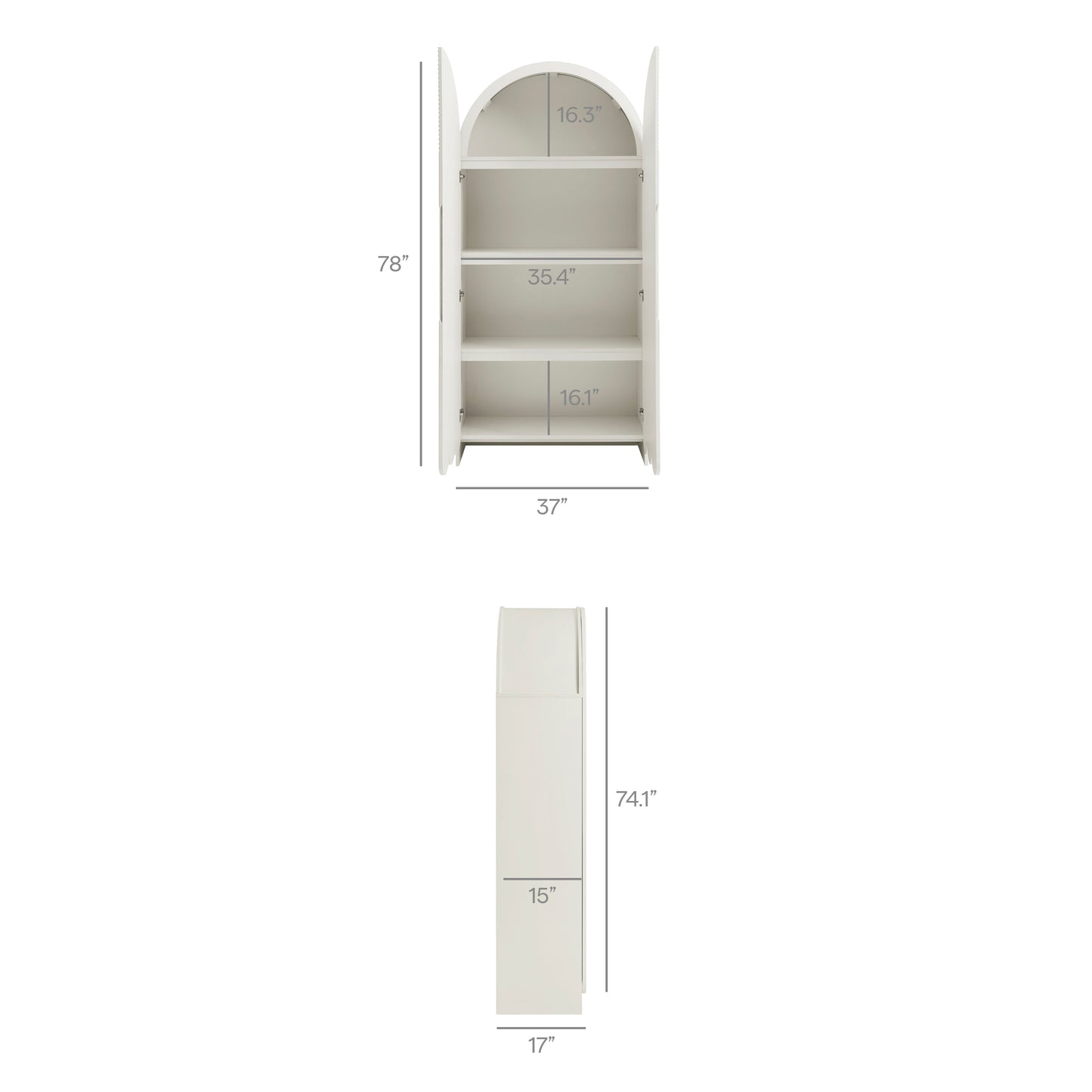 Dahlia 78 Inch Fluted and Scalloped Arched Storage Cabinet by Furniture for America