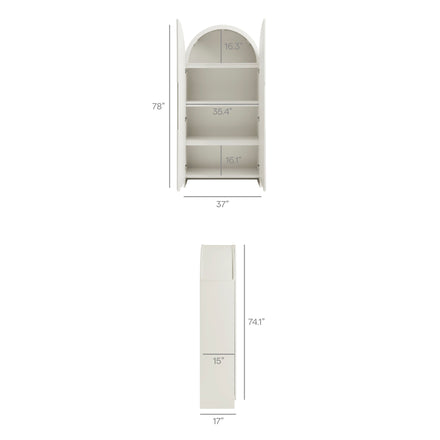 Dahlia 78 Inch Fluted and Scalloped Arched Storage Cabinet in White