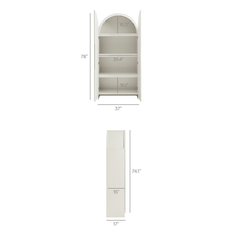 Hugo 78 Inch Fluted and Scalloped Arched Storage Cabinet in White