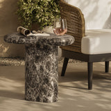Wade Outdoor Patio Faux Marble Side Table in Dark Emperador Marble