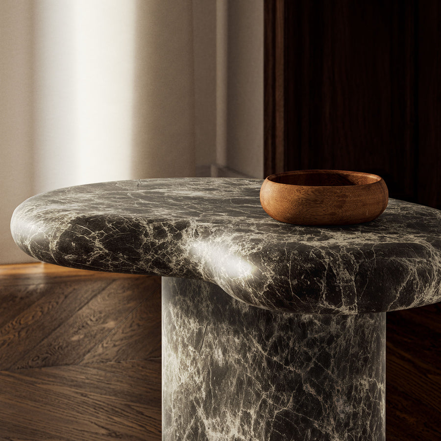 Wade Outdoor Patio Faux Marble Side Table in Dark Emperador Marble