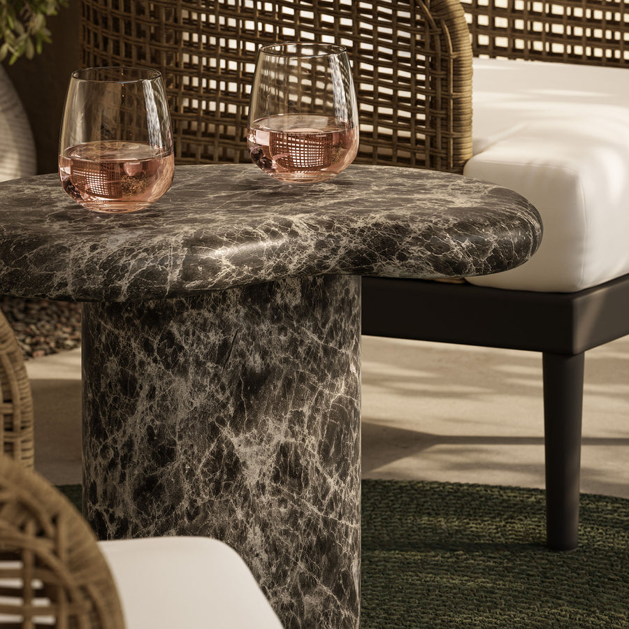Wade Outdoor Patio Faux Marble Side Table in Dark Emperador Marble