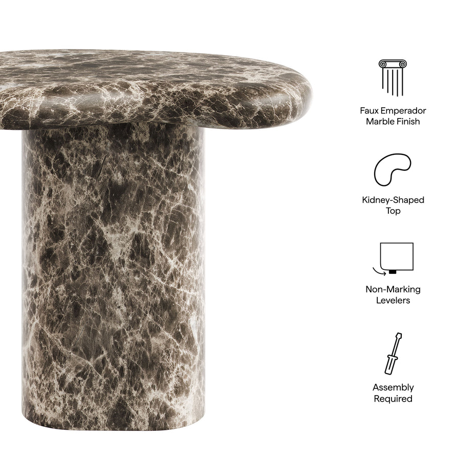 Wade Outdoor Patio Faux Marble Side Table in Dark Emperador Marble