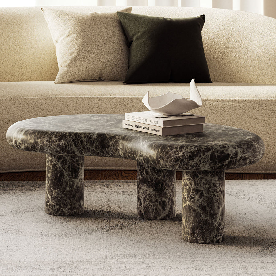 Wade Outdoor Patio Faux Marble Coffee Table in Dark Emperador Marble