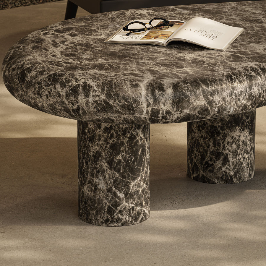 Wade Outdoor Patio Faux Marble Coffee Table in Dark Emperador Marble