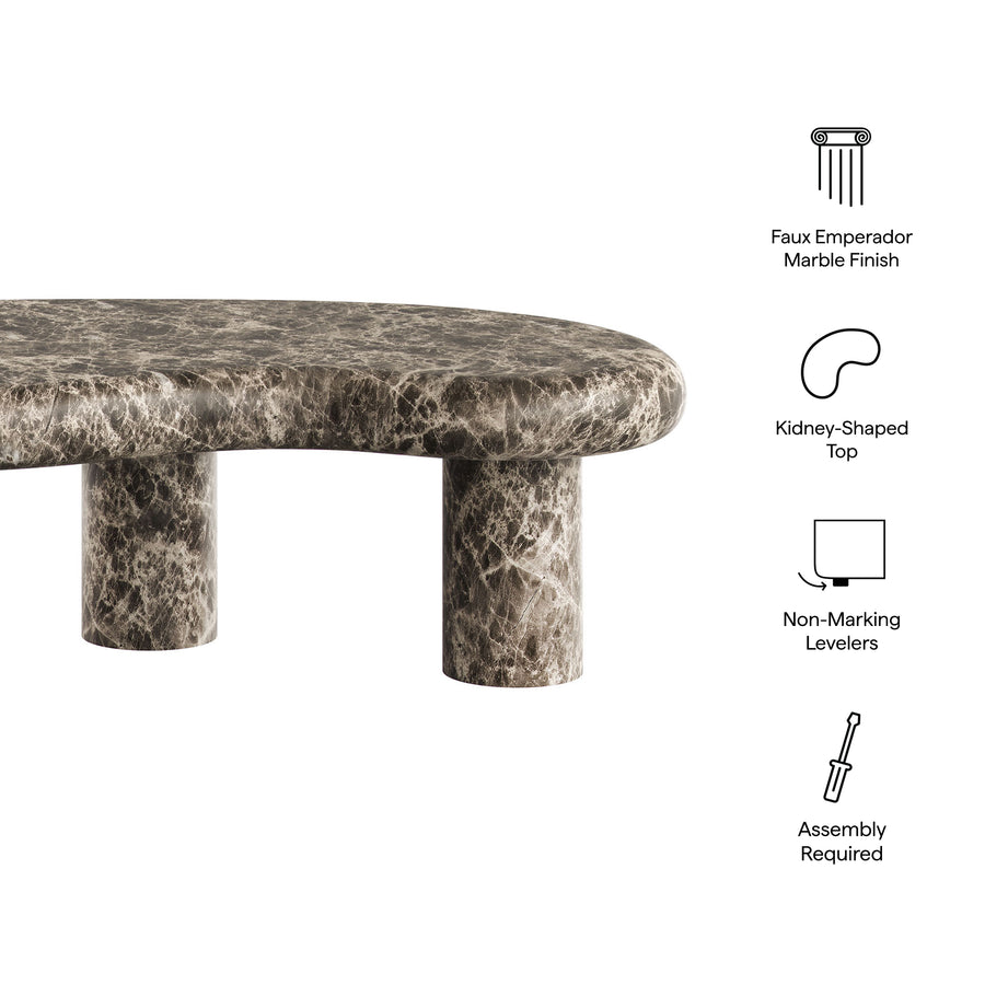 Wade Outdoor Patio Faux Marble Coffee Table in Dark Emperador Marble