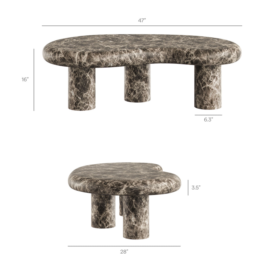 Wade Outdoor Patio Faux Marble Coffee Table in Dark Emperador Marble