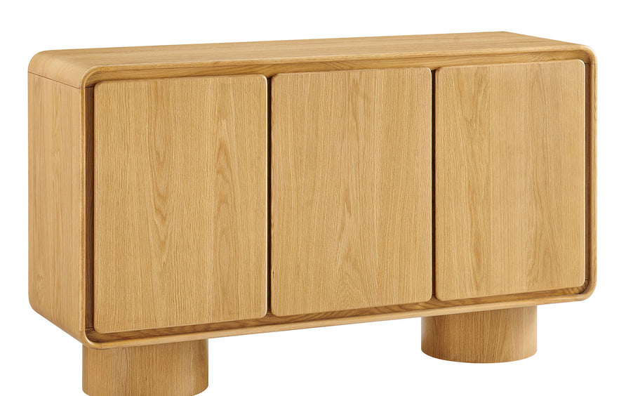 Cassia 3-Door Curved Wood Accent Cabinet in Oak