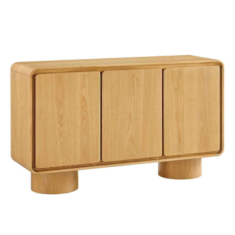 Cassia 3-Door Curved Wood Accent Cabinet in Oak
