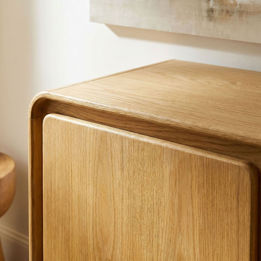 Cassia 3-Door Curved Wood Accent Cabinet in Oak