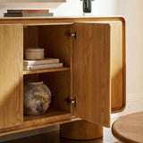 Cassia 3-Door Curved Wood Accent Cabinet in Oak