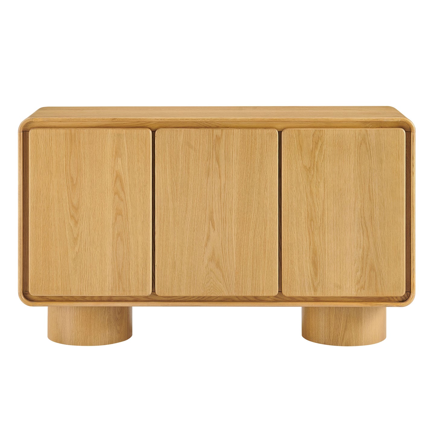 Cassia 3-Door Curved Wood Accent Cabinet in Oak