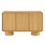 Cassia 3-Door Curved Wood Accent Cabinet in Oak