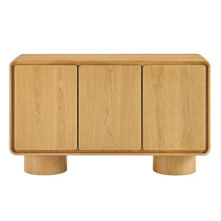 Lumo 3-Door Curved Wood Accent Cabinet in Oak
