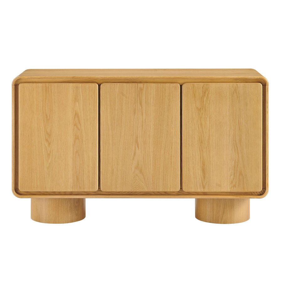Cassia 3-Door Curved Wood Accent Cabinet in Oak