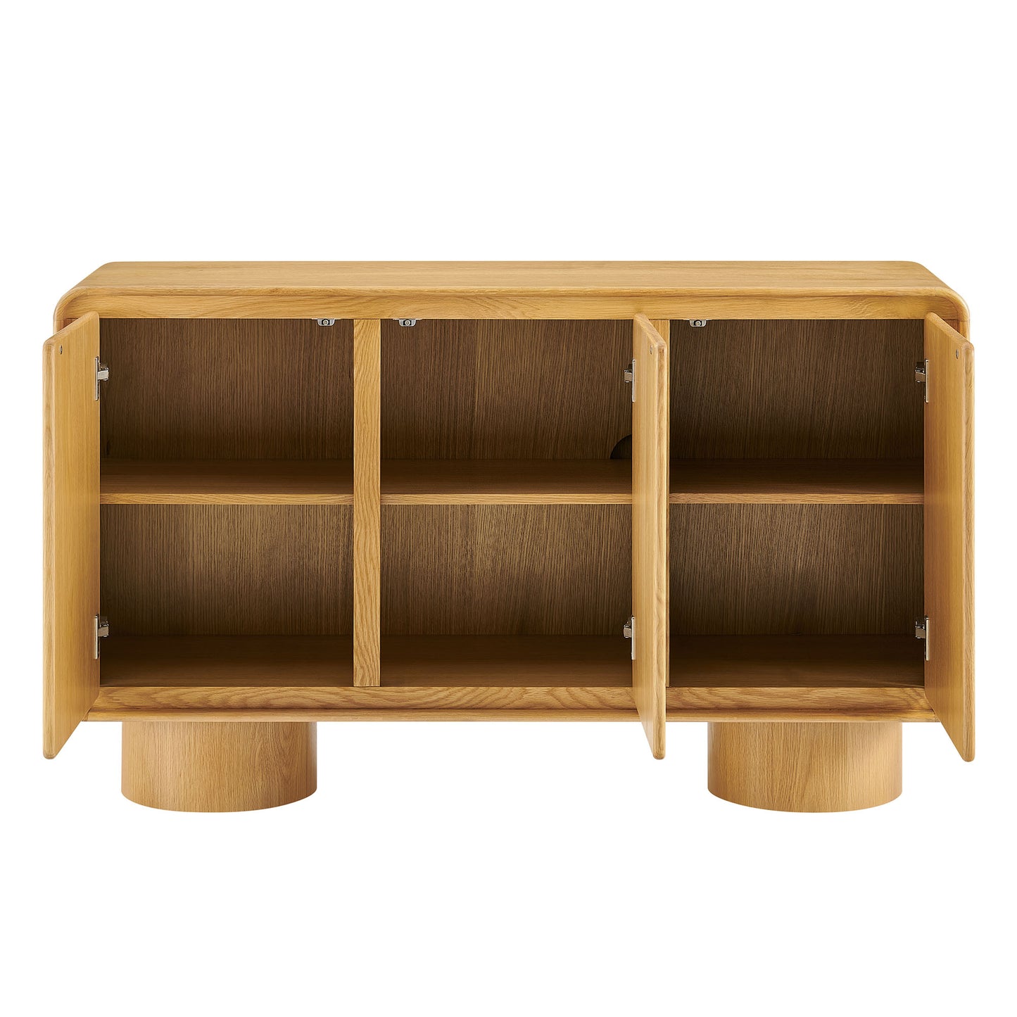Cassia 3-Door Curved Wood Accent Cabinet in Oak
