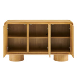 Cassia 3-Door Curved Wood Accent Cabinet in Oak
