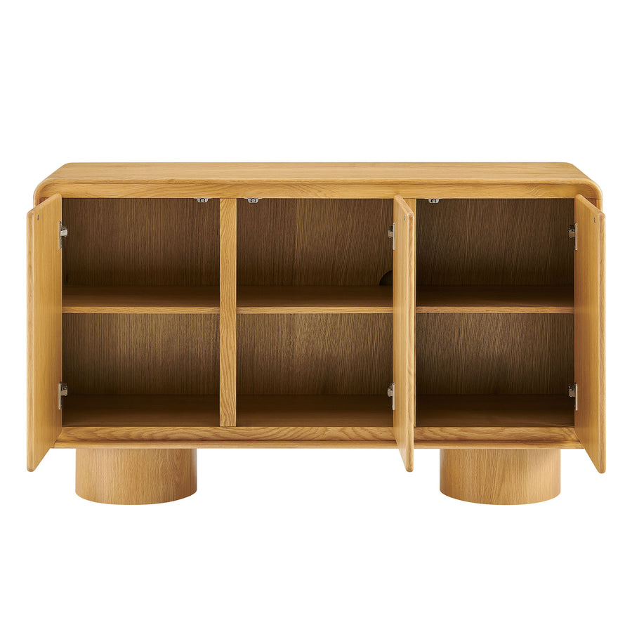 Cassia 3-Door Curved Wood Accent Cabinet in Oak