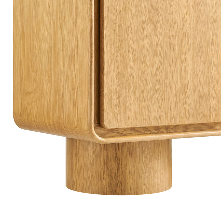 Cassia 3-Door Curved Wood Accent Cabinet in Oak