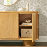 Cassia 3-Door Curved Wood Accent Cabinet in Oak