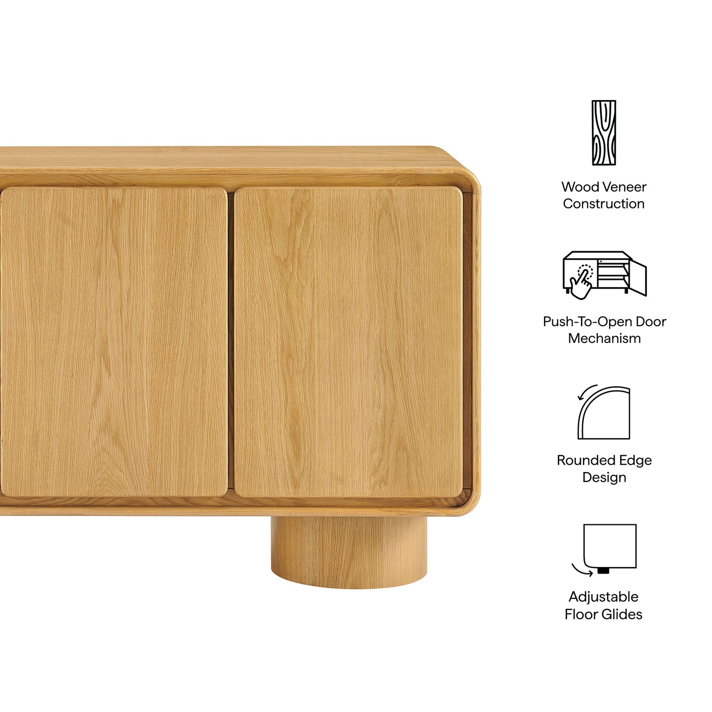 Cassia 3-Door Curved Wood Accent Cabinet in Oak