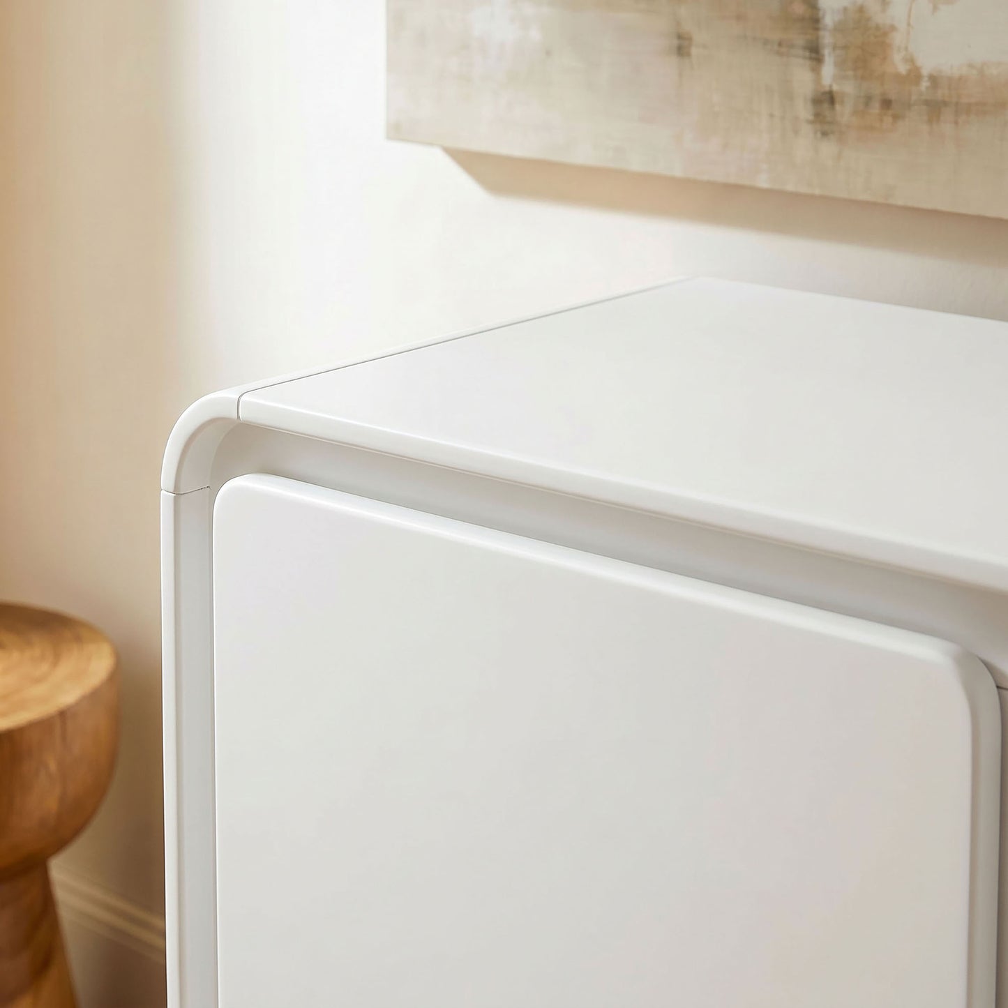 Cassia 3-Door Curved Wood Accent Cabinet in White