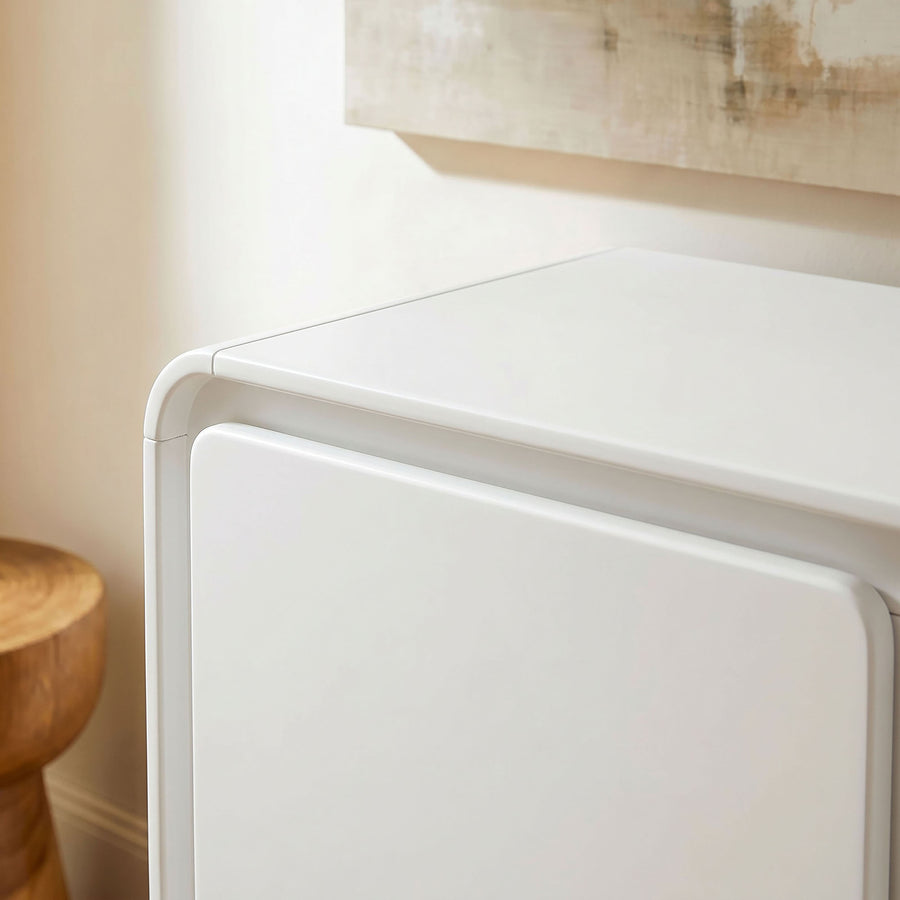 Cassia 3-Door Curved Wood Accent Cabinet in White