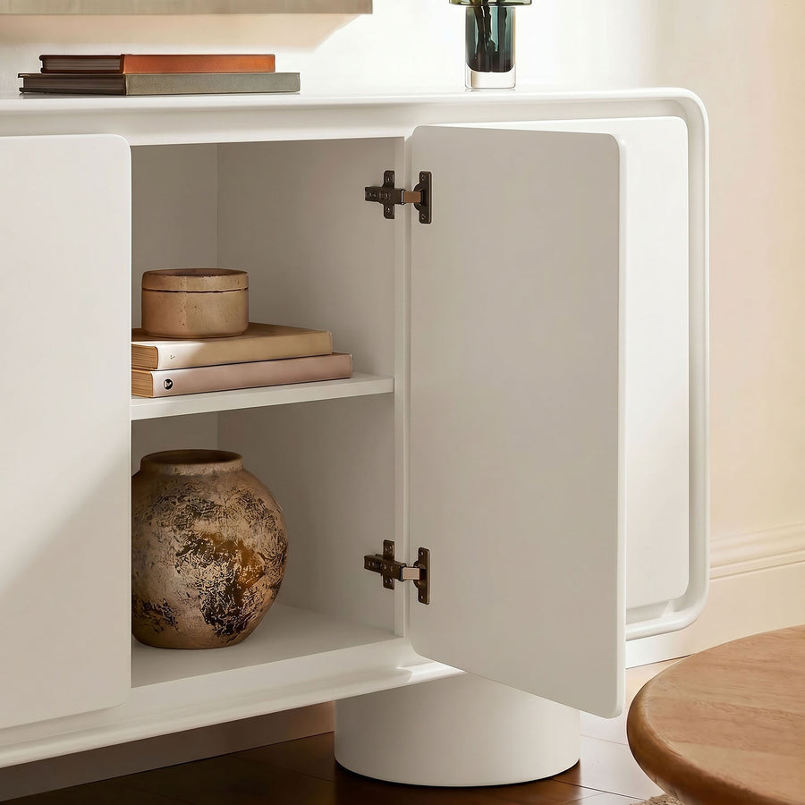 Cassia 3-Door Curved Wood Accent Cabinet in White