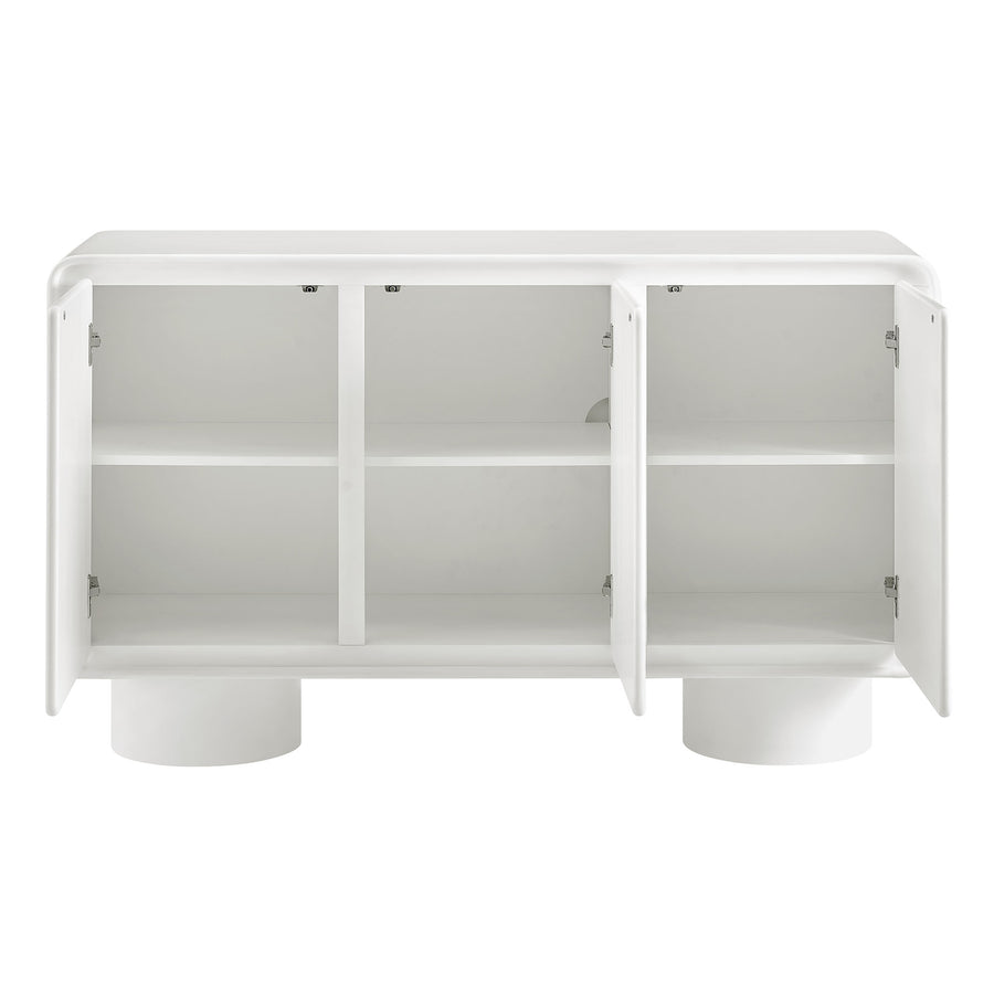 Cassia 3-Door Curved Wood Accent Cabinet in White