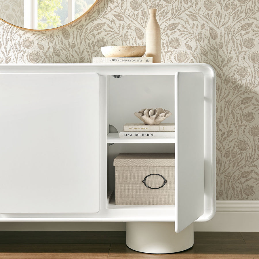 Cassia 3-Door Curved Wood Accent Cabinet in White