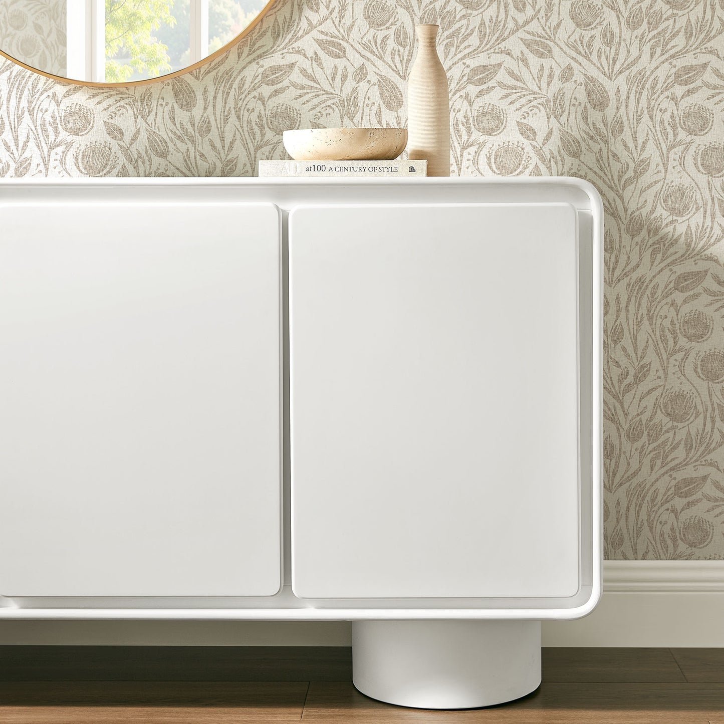 Cassia 3-Door Curved Wood Accent Cabinet in White