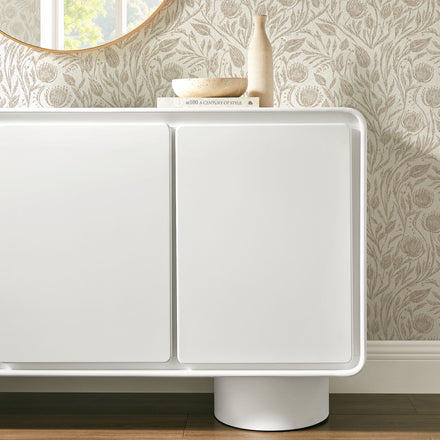 Lumo 3-Door Curved Wood Accent Cabinet in White