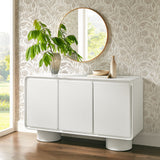 Cassia 3-Door Curved Wood Accent Cabinet in White