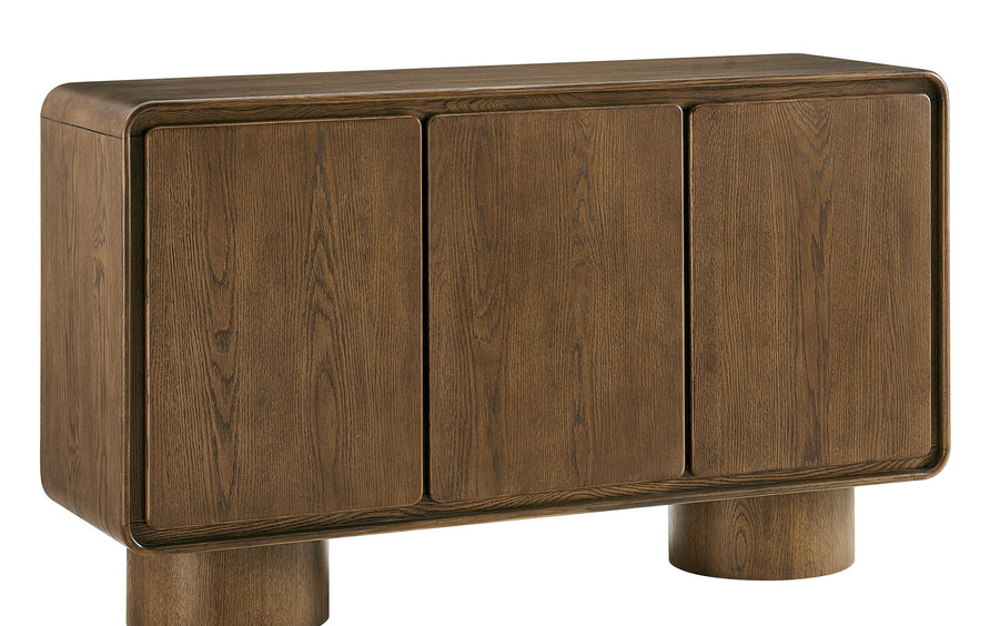 Cassia 3-Door Curved Wood Accent Cabinet in Walnut