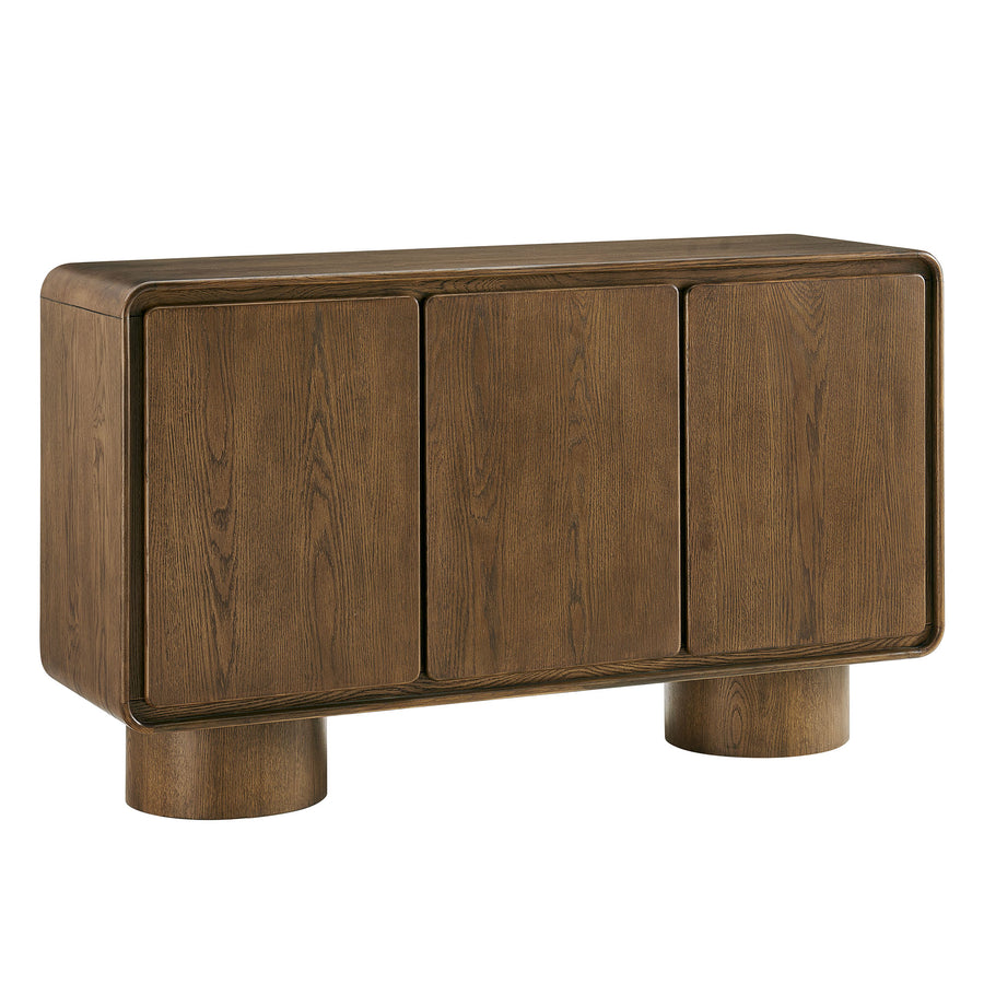 Cassia 3-Door Curved Wood Accent Cabinet in Walnut