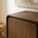Cassia 3-Door Curved Wood Accent Cabinet in Walnut