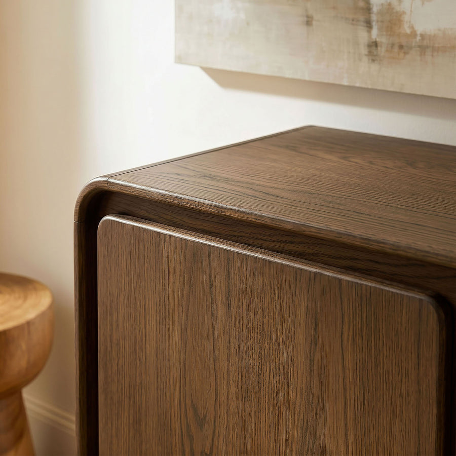 Cassia 3-Door Curved Wood Accent Cabinet in Walnut